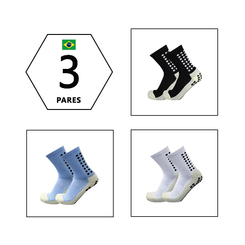 3 Pares Meias Esportivas com Sola de Borracha