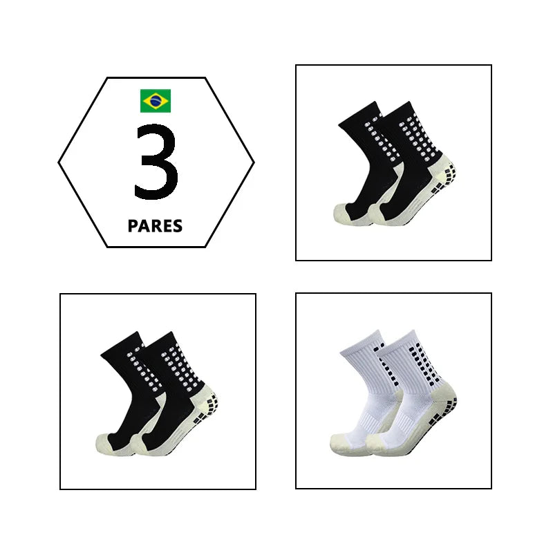 3 Pares Meias Esportivas com Sola de Borracha