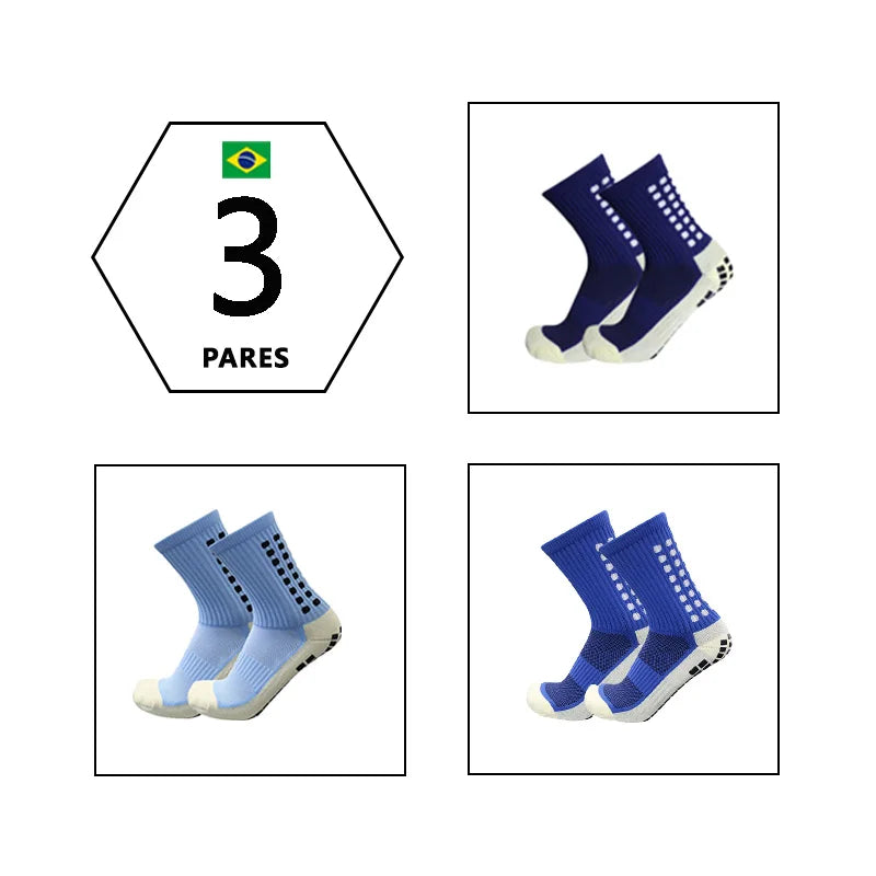 3 Pares Meias Esportivas com Sola de Borracha