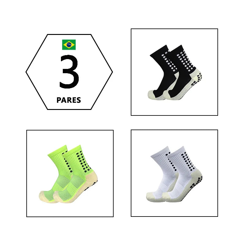 3 Pares Meias Esportivas com Sola de Borracha