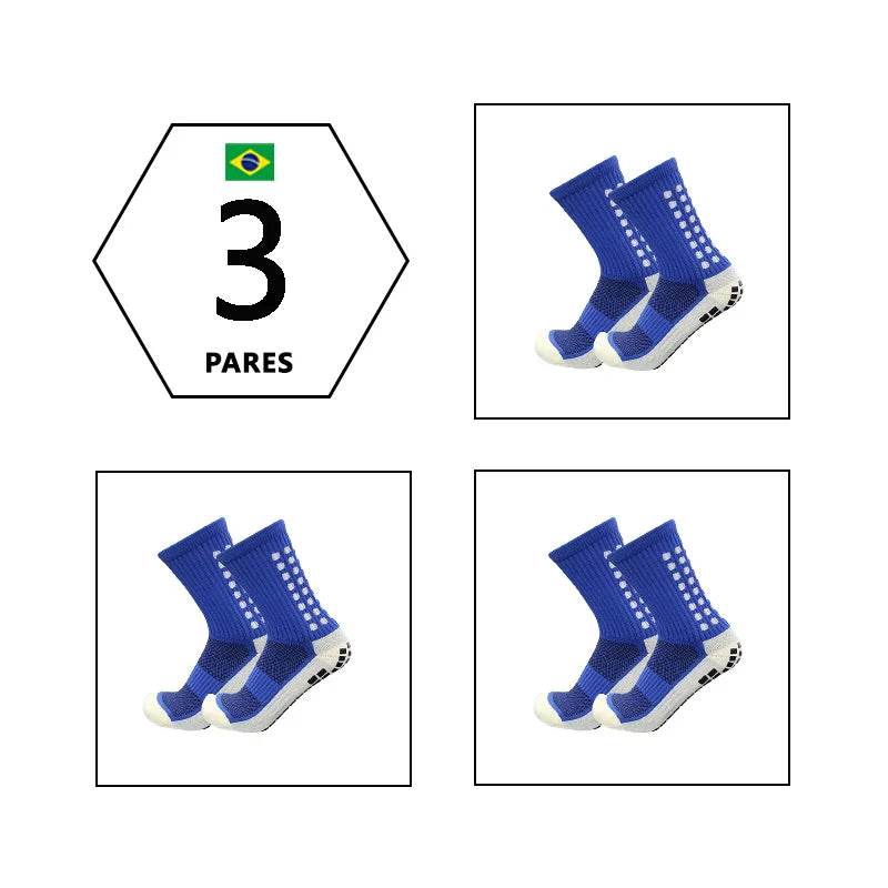 3 Pares Meias Esportivas com Sola de Borracha