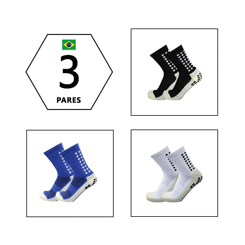 3 Pares Meias Esportivas com Sola de Borracha