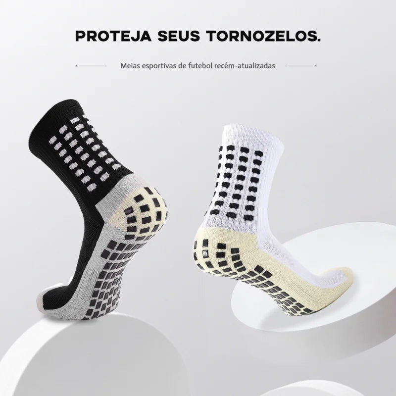 3 Pares Meias Esportivas com Sola de Borracha