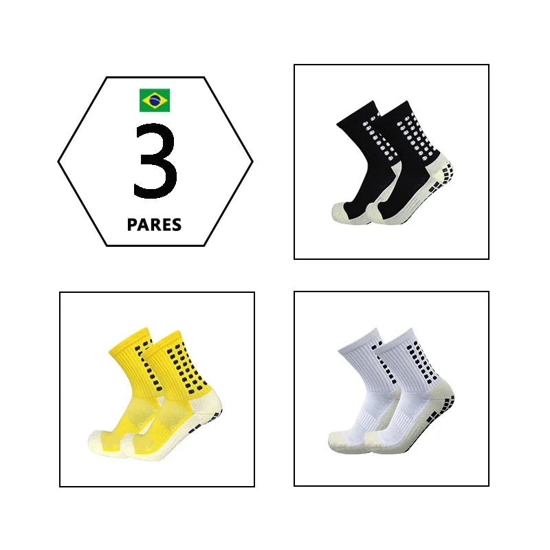 3 Pares Meias Esportivas com Sola de Borracha
