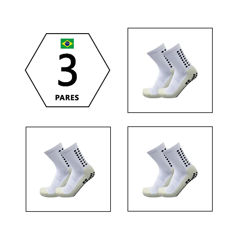 3 Pares Meias Esportivas com Sola de Borracha