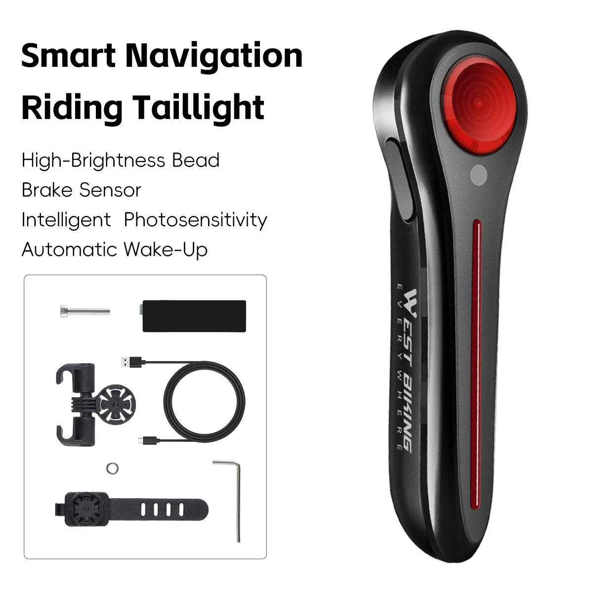 Lanterna Traseira Inteligente WEST BIKING com Sensor de Freio