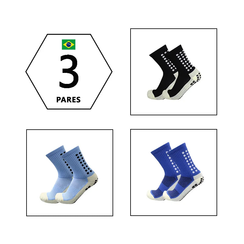 3 Pares Meias Esportivas com Sola de Borracha