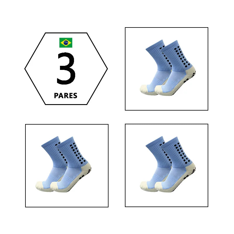 3 Pares Meias Esportivas com Sola de Borracha