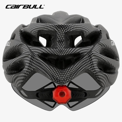 Cycling helmet with LED light and visor.