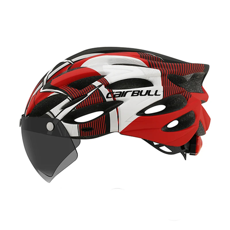 Cycling helmet with LED light and visor.