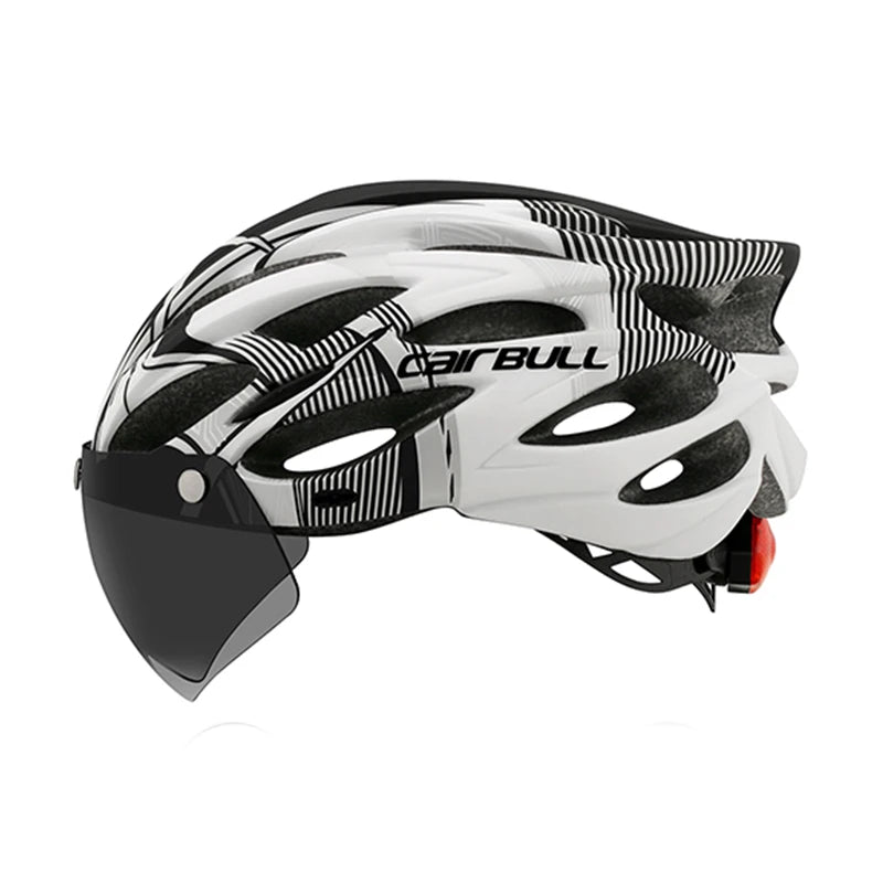 Cycling helmet with LED light and visor.