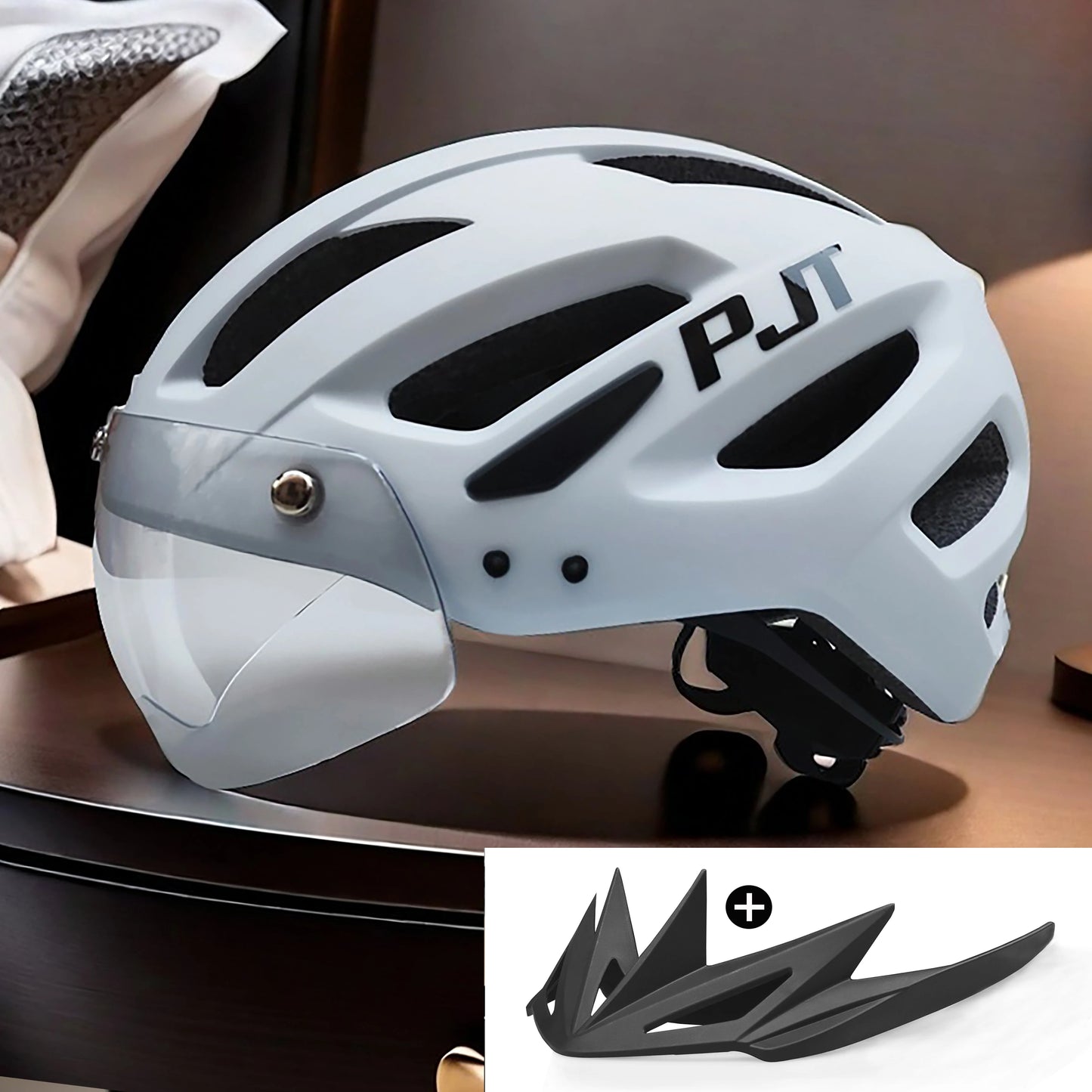 PJT Cycling Helmet with Rechargeable LED and Sun Visor