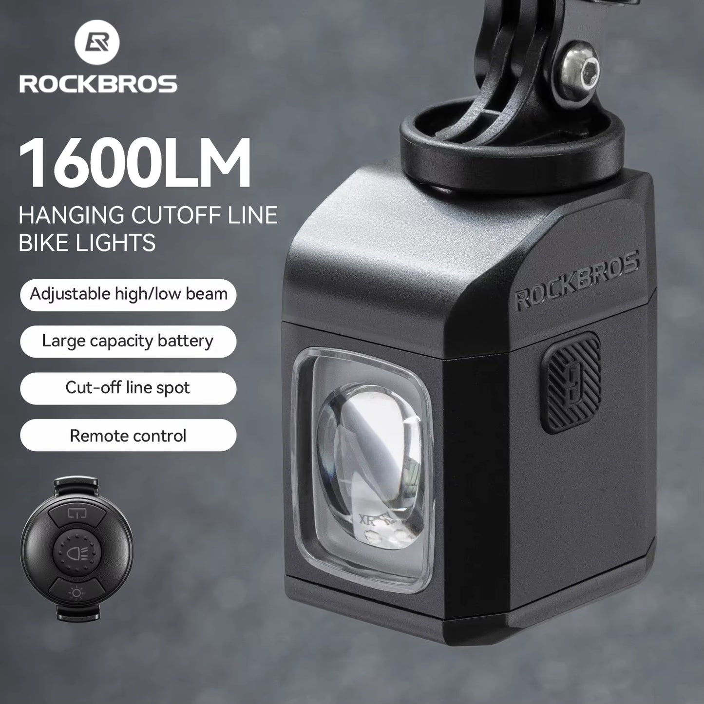 Farol de Bicicleta ROCKBROS 1600 Lumens com Controle Remoto