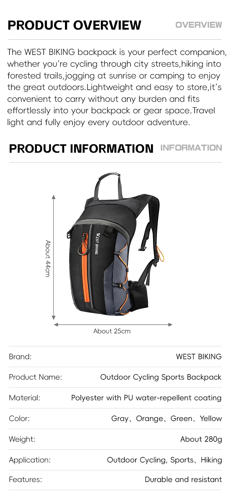 Mochila de Hidratação WEST BIKING 10L