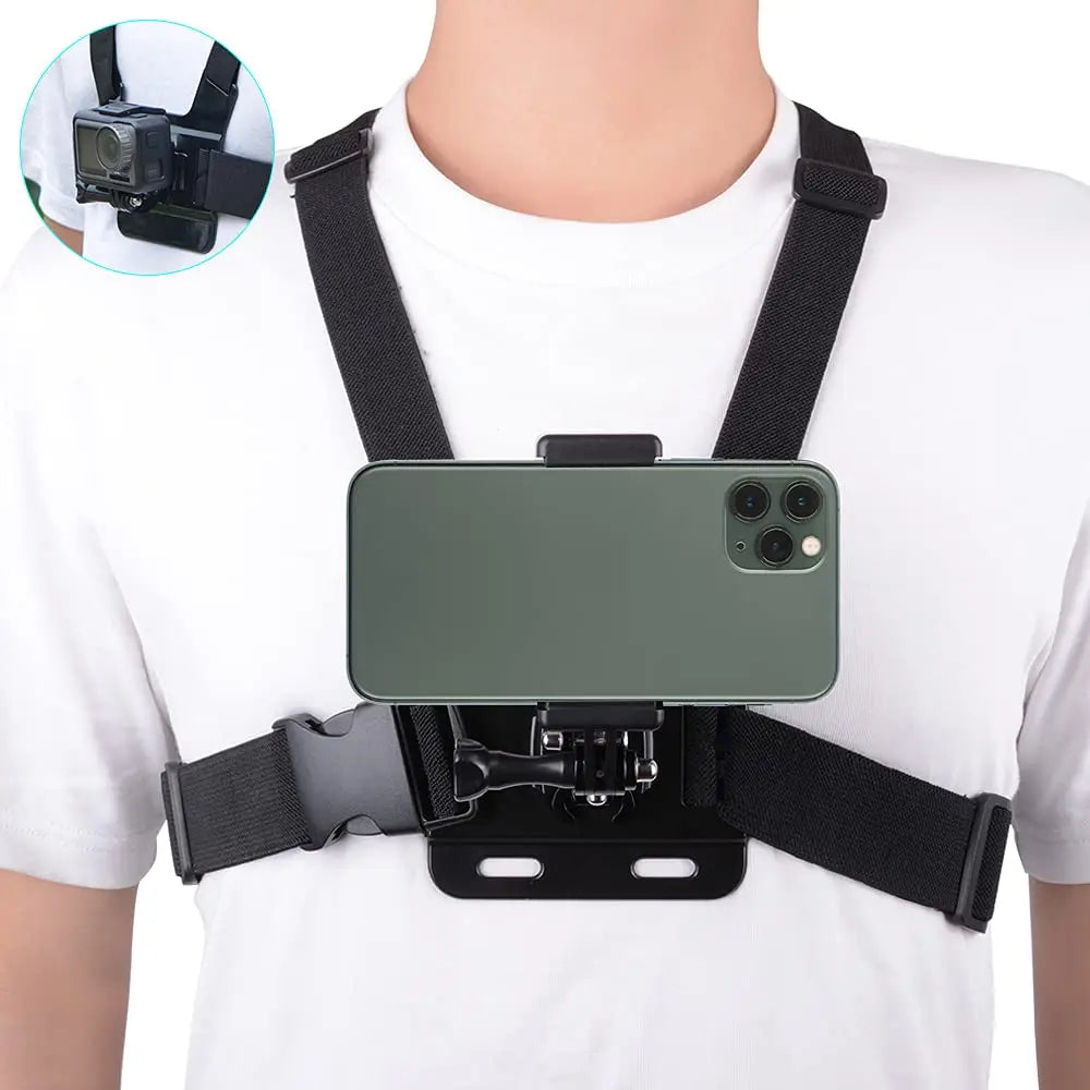 Suporte Peitoral Celular – Cinta Antideslizante, Rotação 360° para Gravação