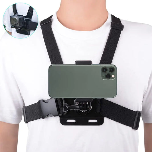 Suporte Peitoral Celular – Cinta Antideslizante, Rotação 360° para Gravação