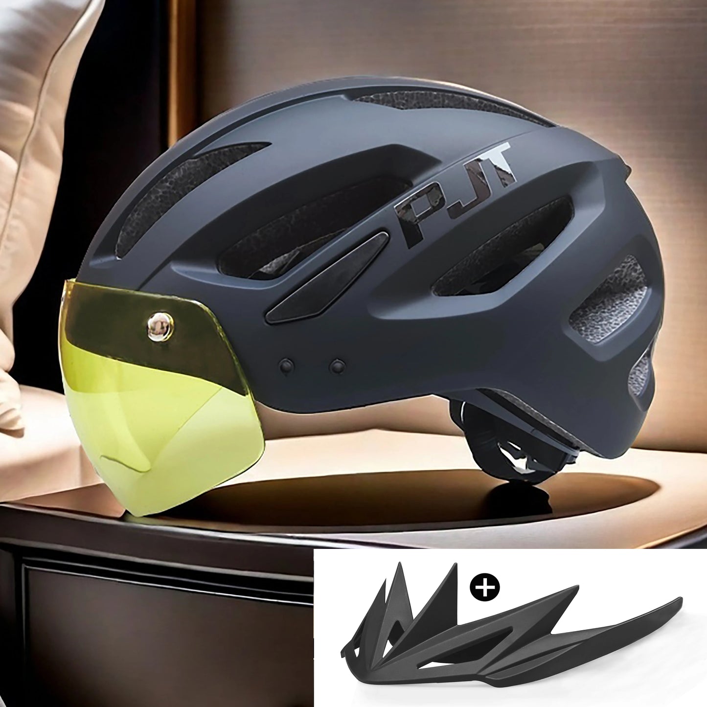 PJT Cycling Helmet with Rechargeable LED and Sun Visor