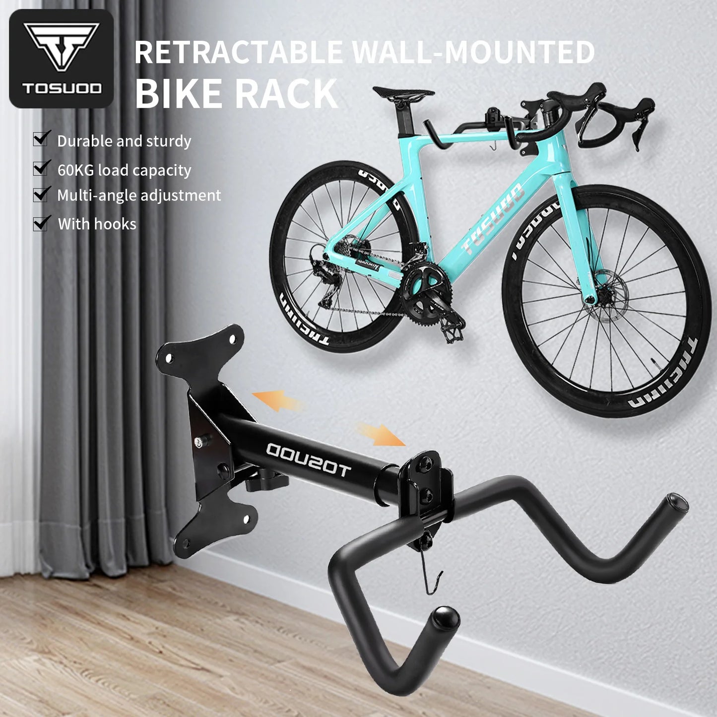 Suporte de Parede para Bicicleta TOSUOD Ajustável em Aço Carbono