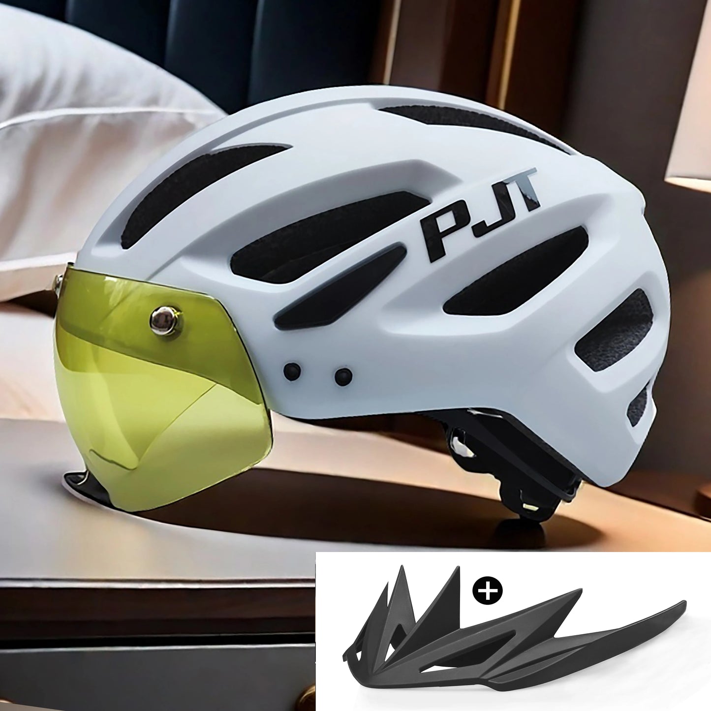 PJT Cycling Helmet with Rechargeable LED and Sun Visor
