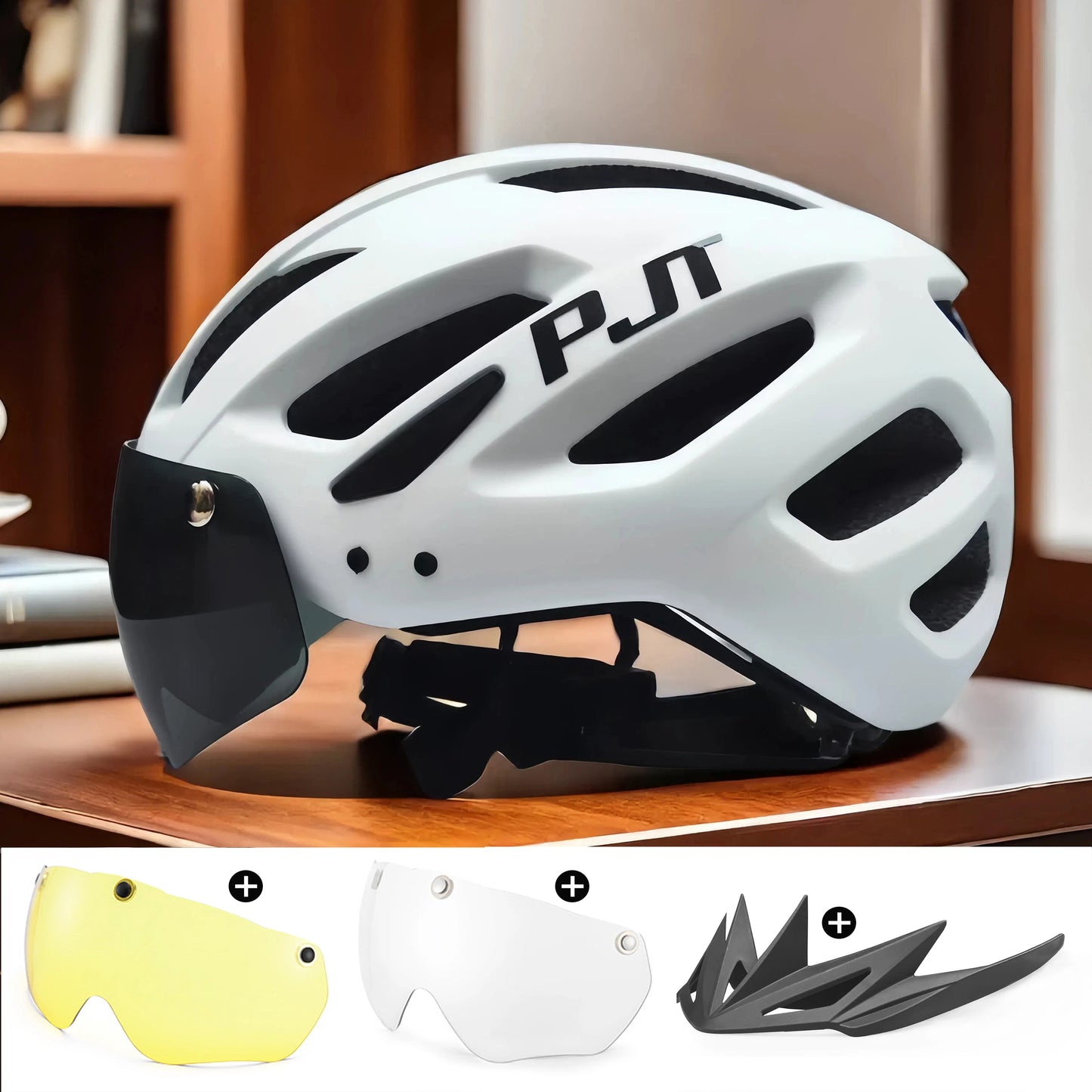 PJT Cycling Helmet with Rechargeable LED and Sun Visor