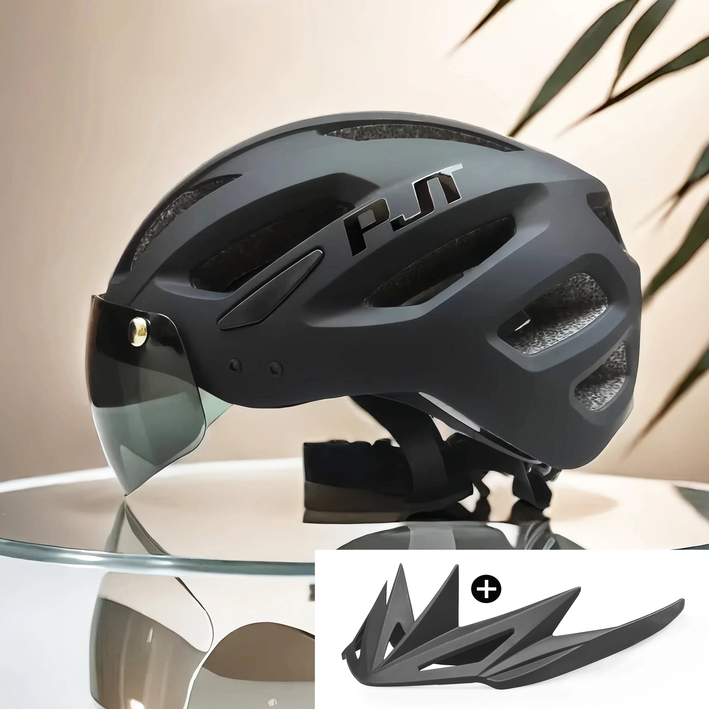 PJT Cycling Helmet with Rechargeable LED and Sun Visor