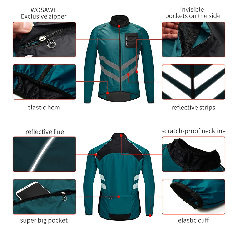 Corta Vento para Ciclismo WOSAWE Impermeável e Refletiva