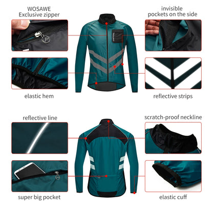 Corta Vento para Ciclismo WOSAWE Impermeável e Refletiva