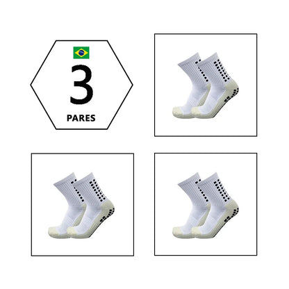 3 Pares Meias Esportivas com Sola de Borracha